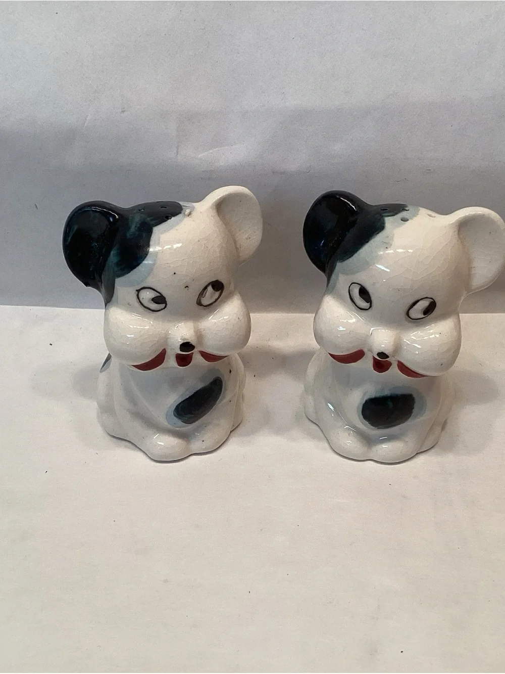 Kitsch Dog Salt & Pepper Japan Vintage Puppy Spotted Eye Roll Expression